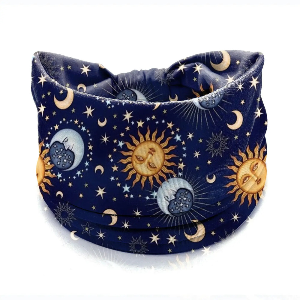 X45 Navy Boho Sun & Moon Print Headband / Neck Gaiter| Navy Blue
